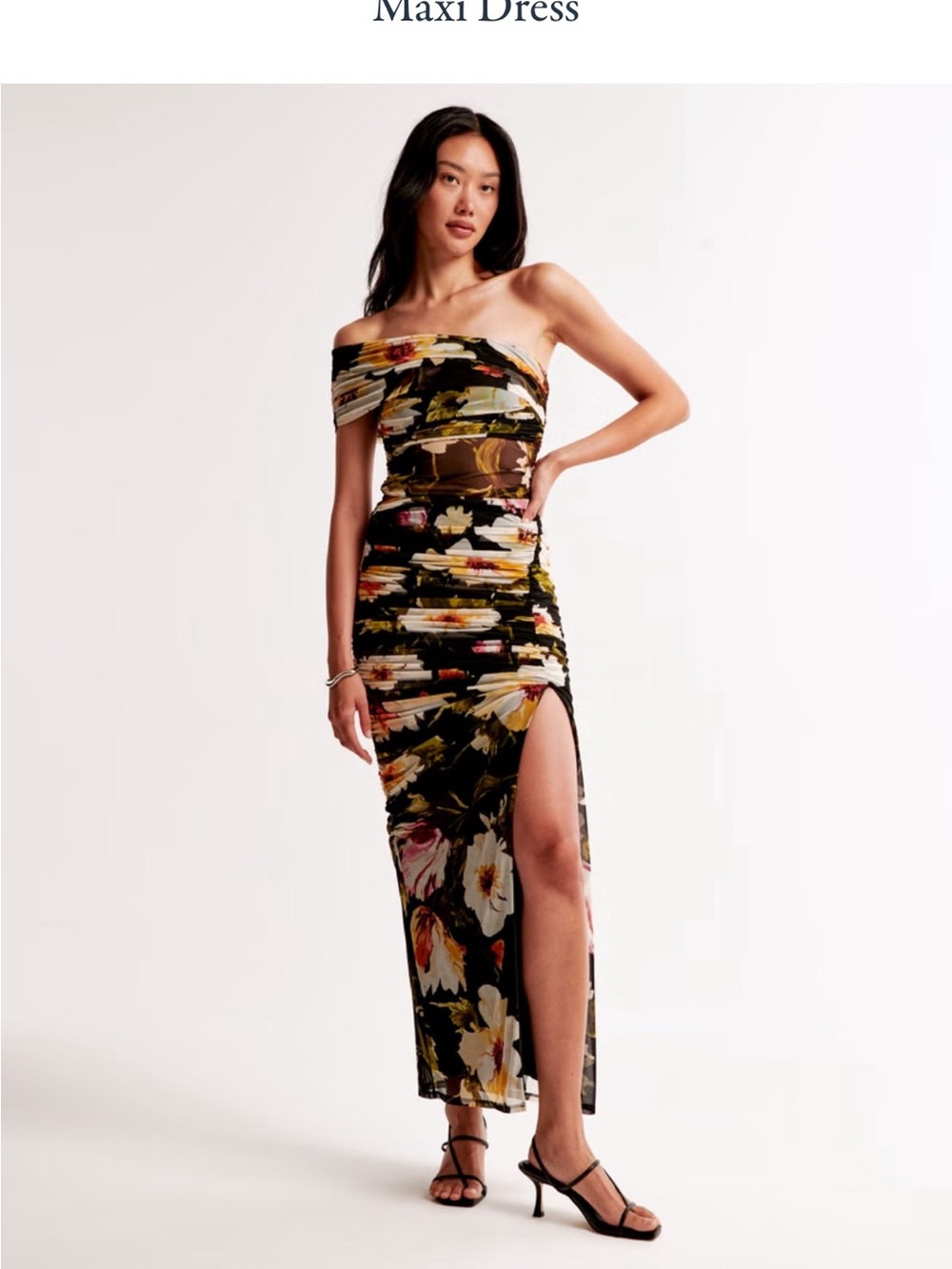 Abercrombie & Fitch Black Floral Off-Shoulder Maxi Dress